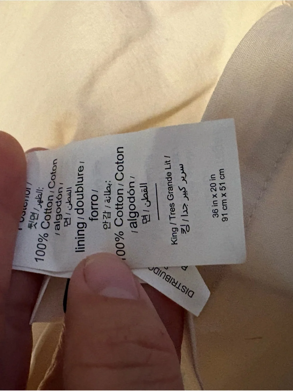 2 Pottery Barn GAUZE KING 36x20 Cream Fabric Care Tag Close-Up